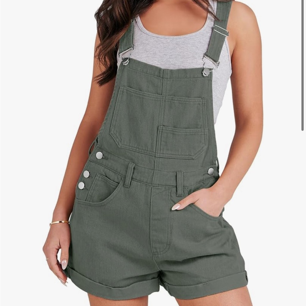 Anrabess Women's Green Denim Overalls